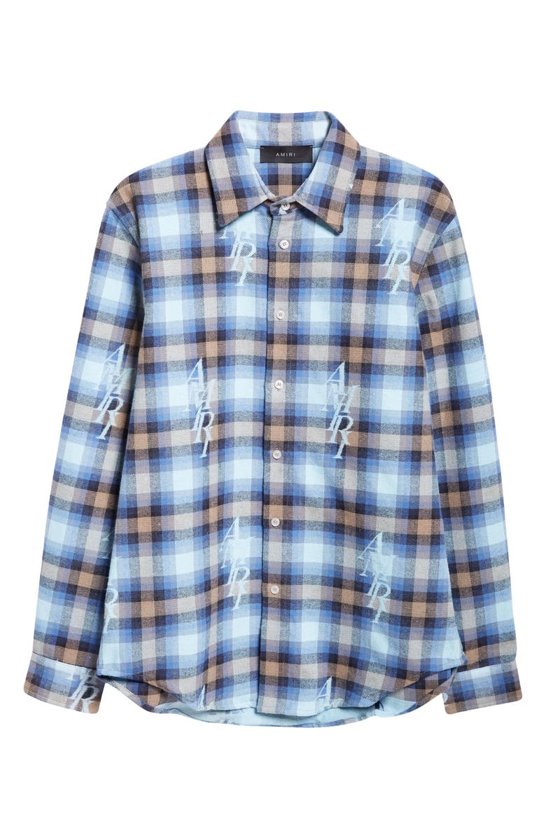 AMIRI Staggered Logo Plaid Flannel Button-Up Shirt, Alternate, color, 