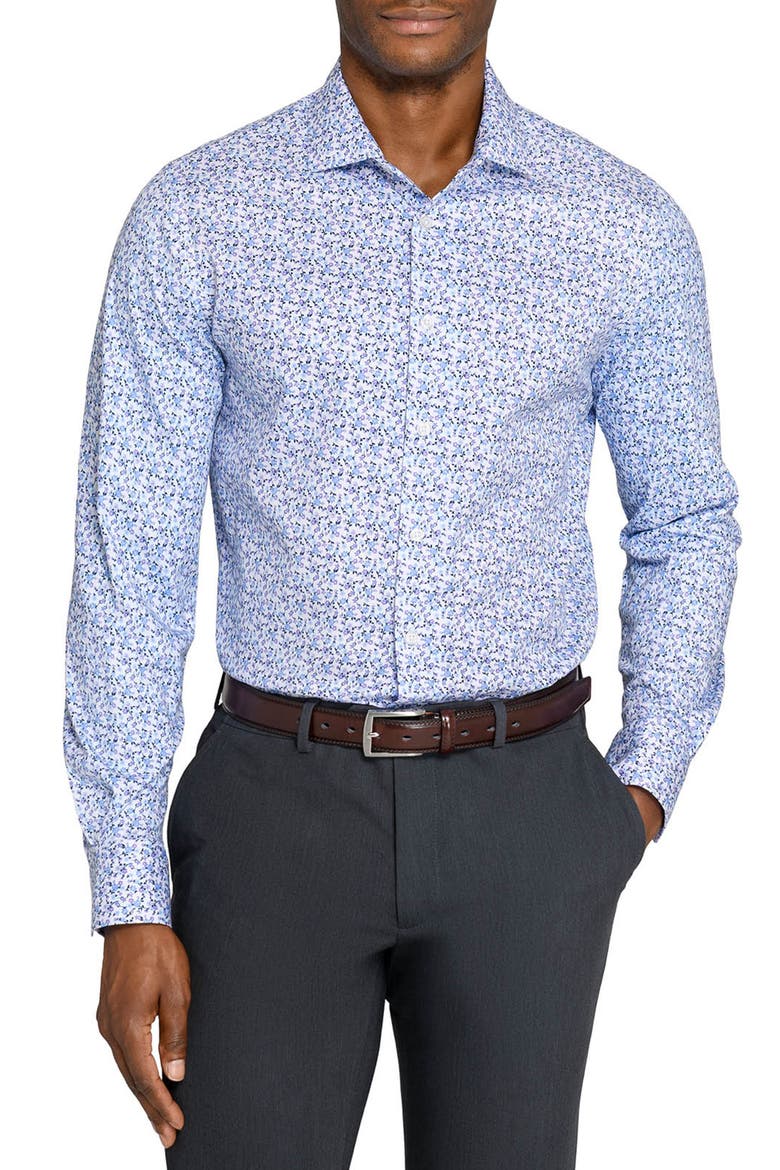 Slim Fit Floral Stem Reworked Button-Up Shirt, Main, color, WHITE/ PURPLE