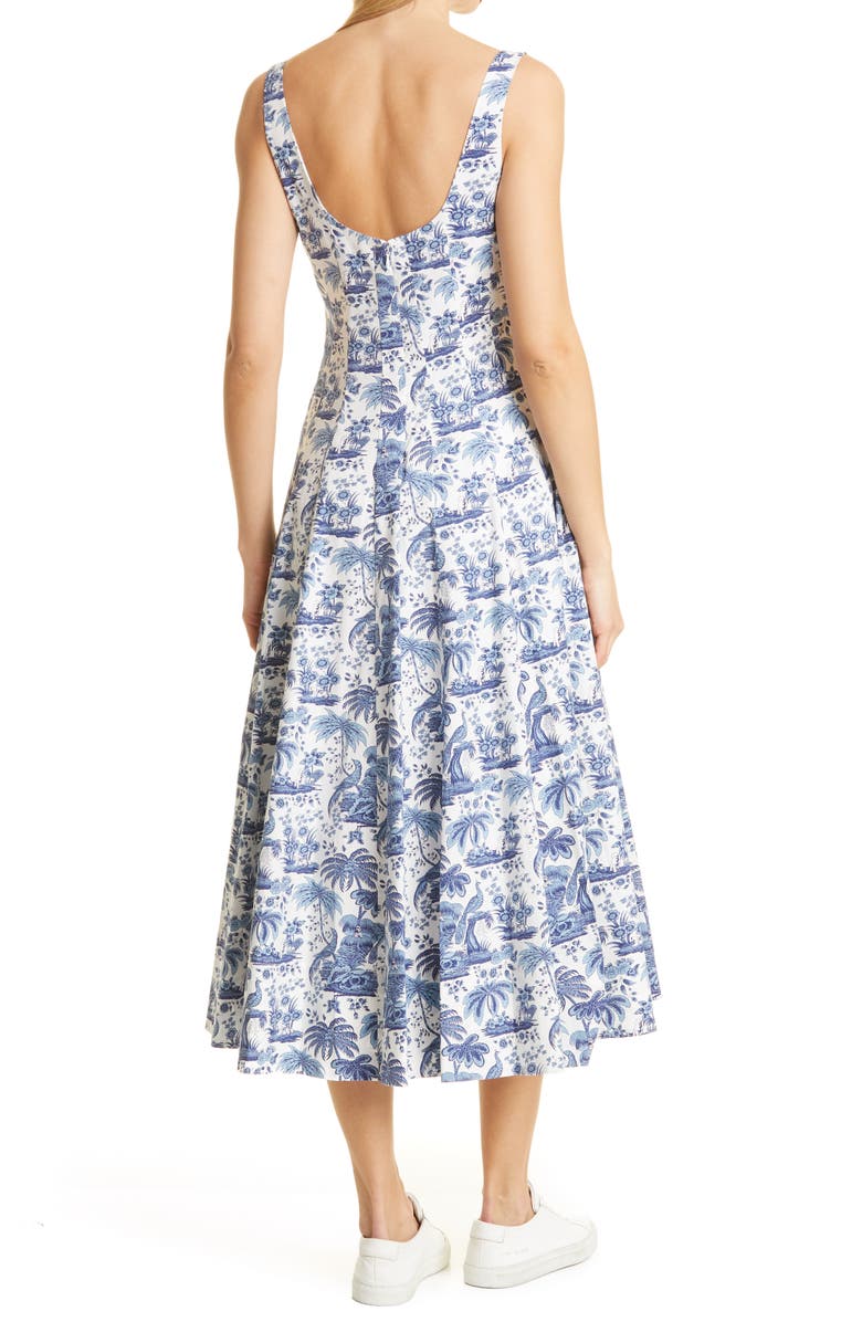 STAUD Wells Abstract Print Stretch Cotton Midi Dress, Alternate, color, 