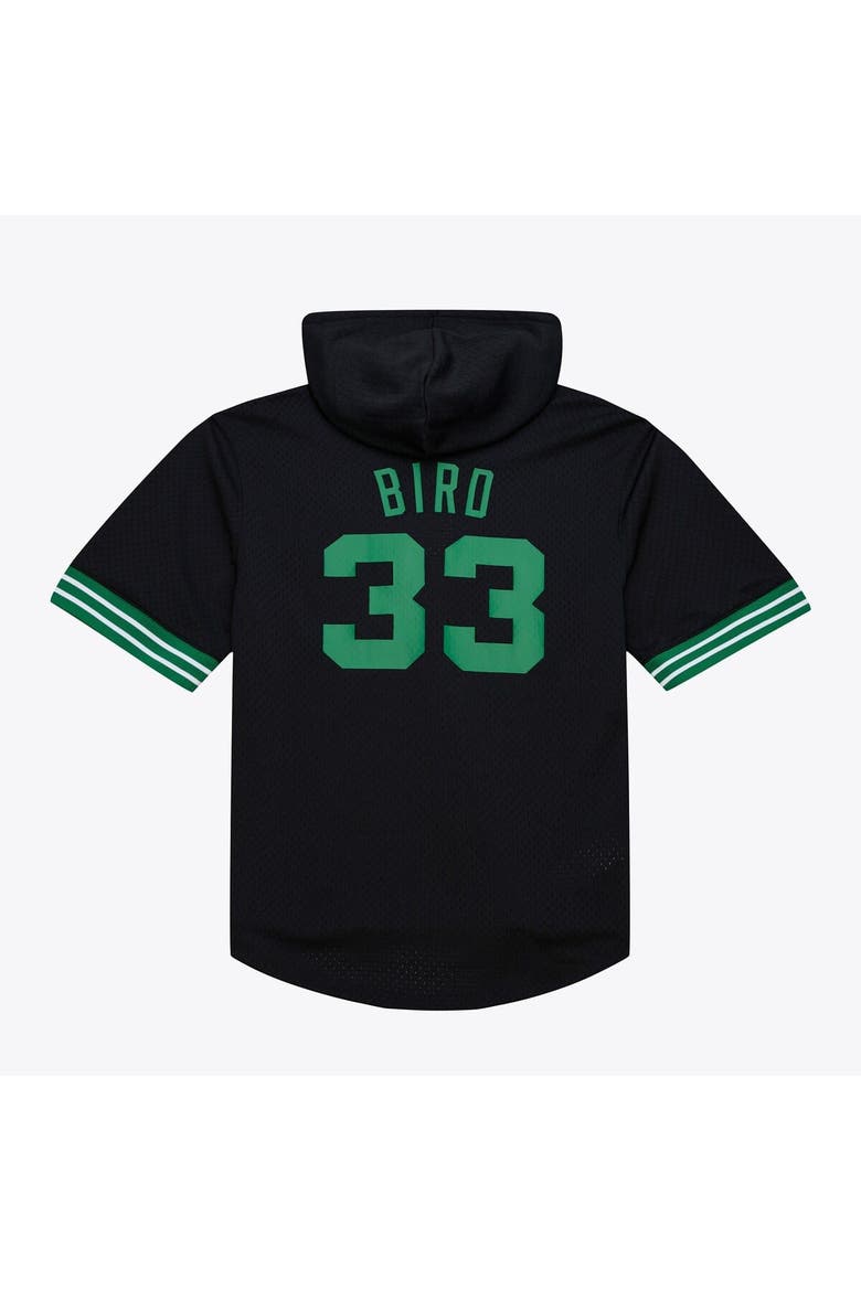 Men's Mitchell & Ness Larry Bird Black Boston Celtics Mesh Name & Number Short Sleeve Hoodie, Alternate, color, Black