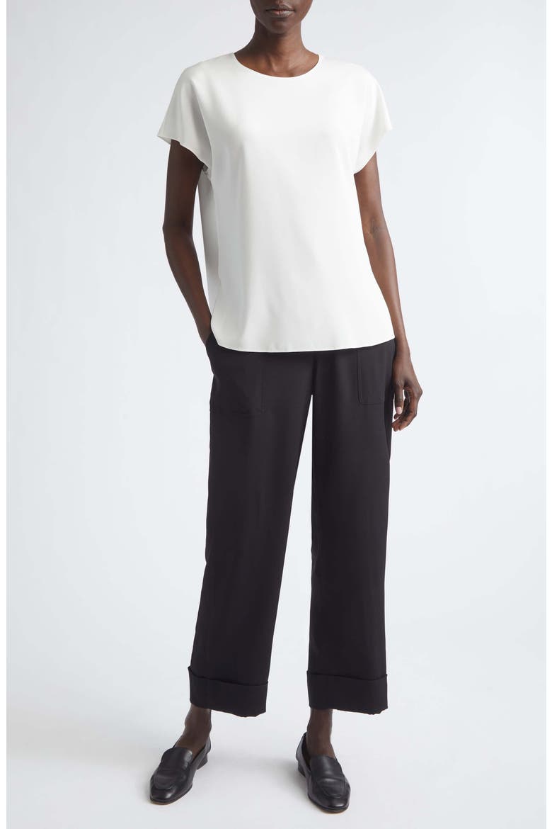 Highline Stretch Silk Crêpe de Chine Ankle Straight Leg Pants, Alternate, color, BLACK