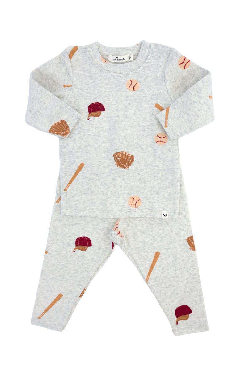 oh baby! Baseball Print Two Piece Set, Main, color, Heather Grey