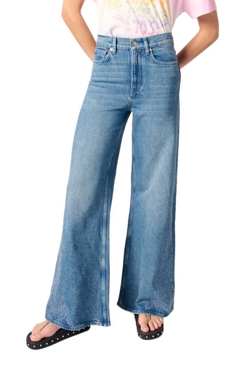 Maje Womens Bleus Leaf-embroidered Wide-leg Stretch-denim Jeans In Blue