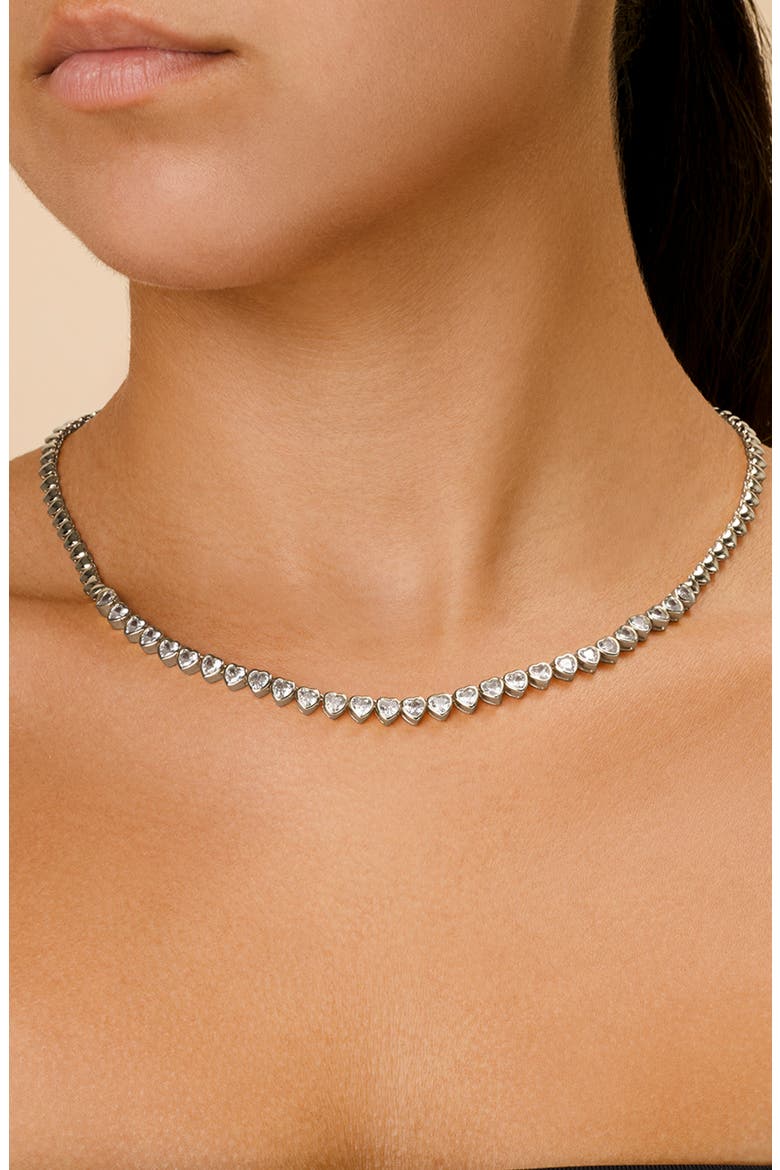 Stephanie Heart Cubic Zirconia Tennis Necklace, Alternate, color, SILVER