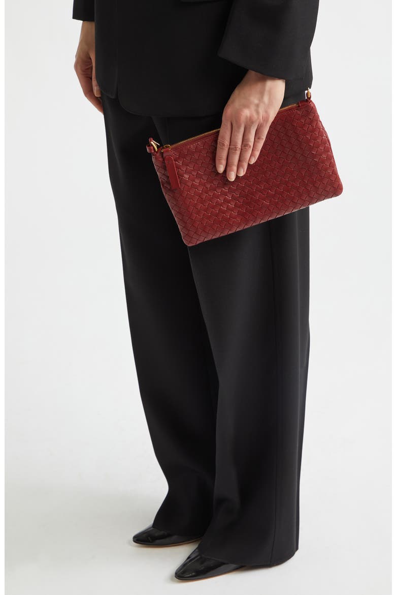 Medium Piccolo Intrecciato Leather Wallet on a Strap, Alternate, color, 6569 LAVA RED-BRASS V