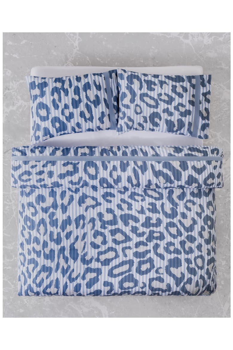 Leopard Print Seersucker Cotton Queen Quilt Set, Alternate, color, BLUE