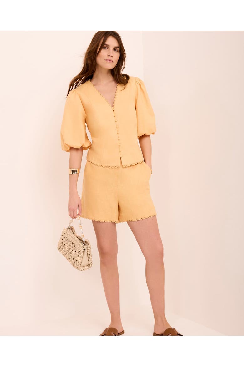 Linen Puff Sleeve Top, Alternate, color, Yellow