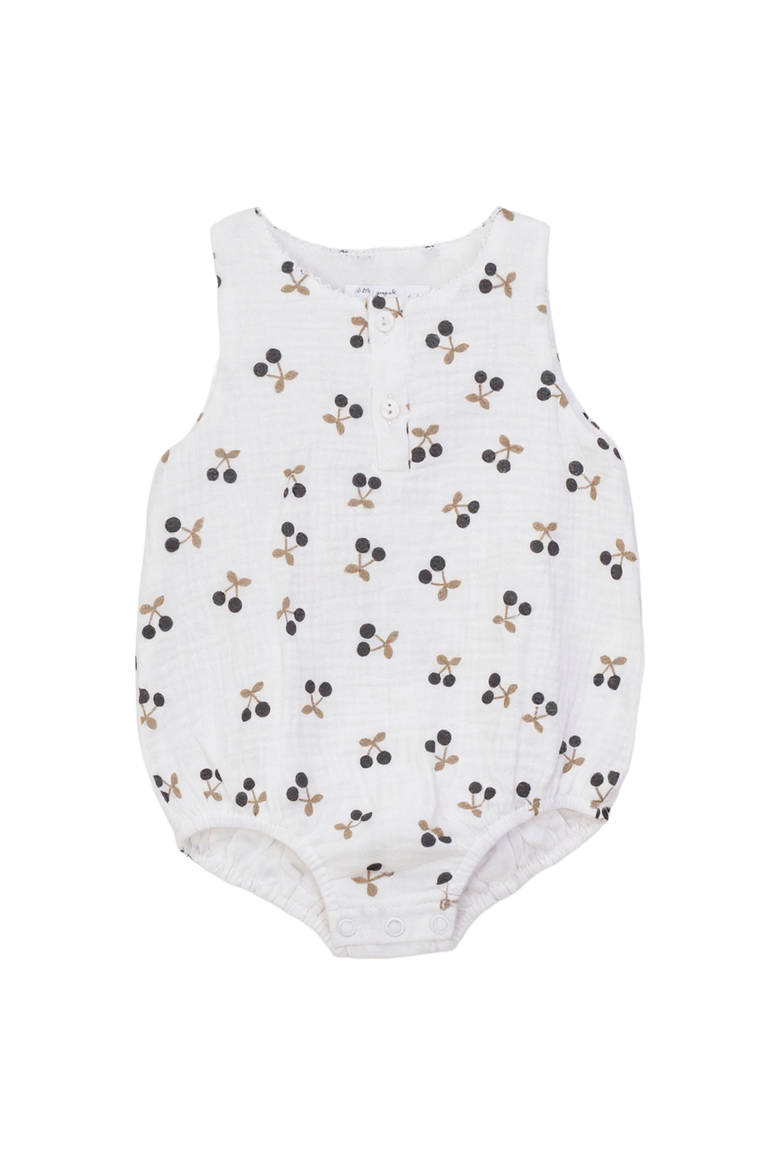 Cherry Crinkle Scallop Snap Romper, Main, color, White