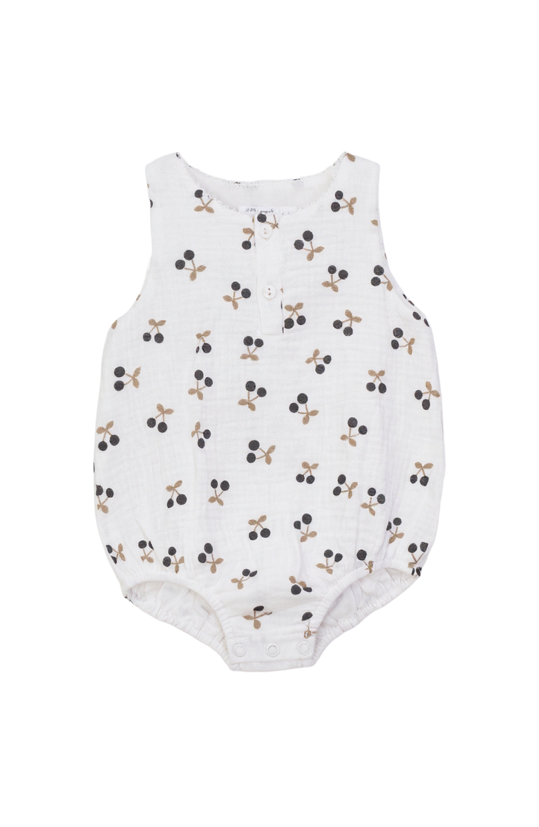 Little Fragile Cherry Crinkle Scallop Snap Romper, Main, color, White
