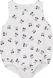 Little Fragile Cherry Crinkle Scallop Snap Romper