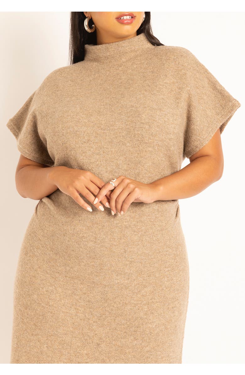 ELOQUII Short Sleeve Sweater Dress, Alternate, color, Almond Milk