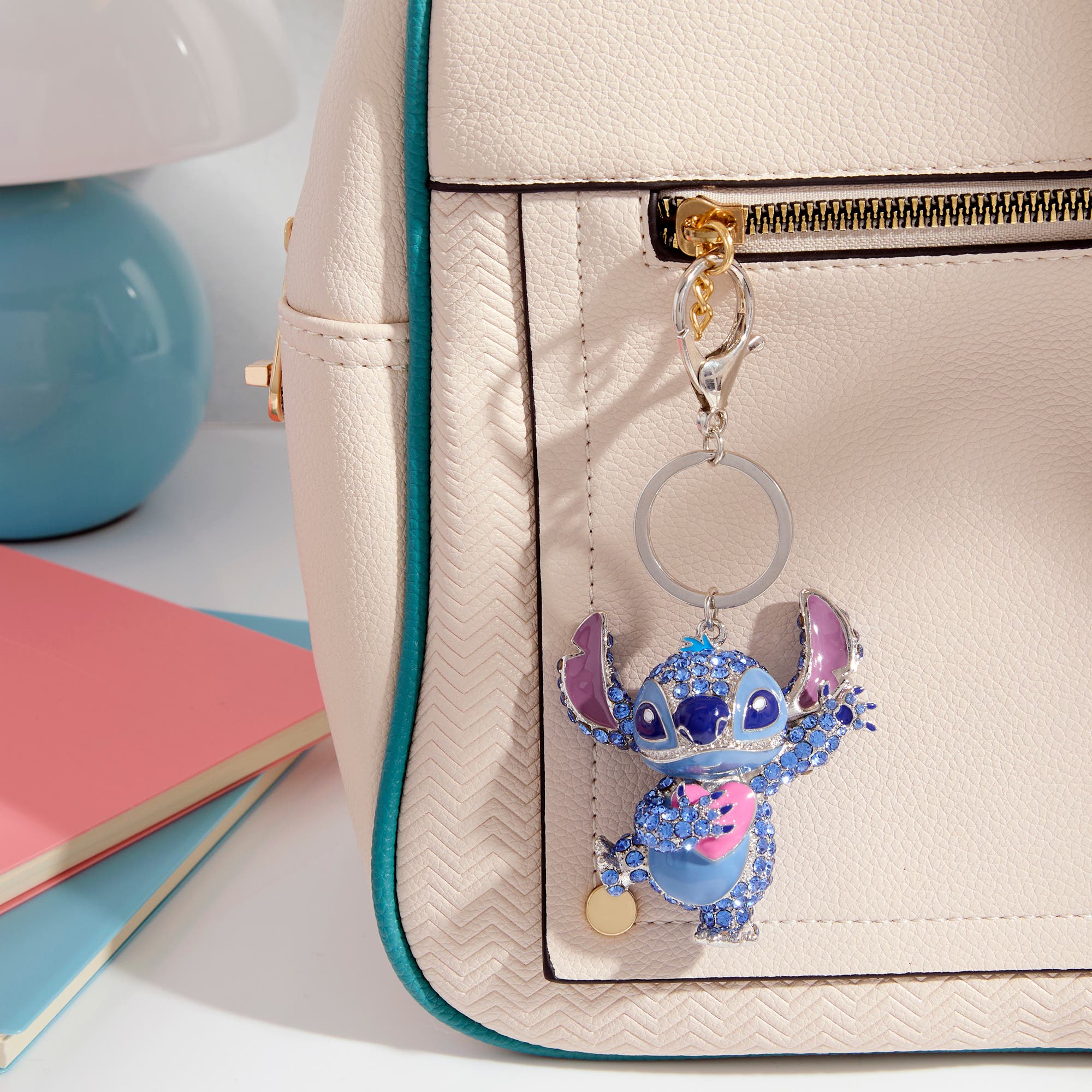 Disney Stitch Sparkle Charm Heart Keychain, Alternate, color, Blue/Pink