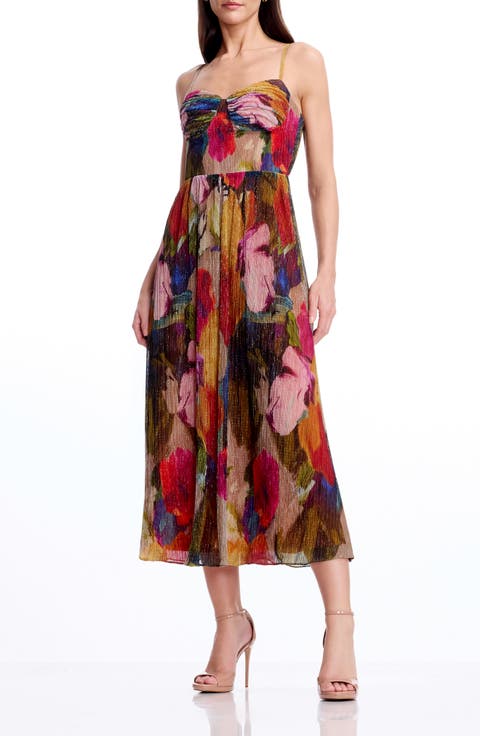 Zola Metallic Floral Midi Dress