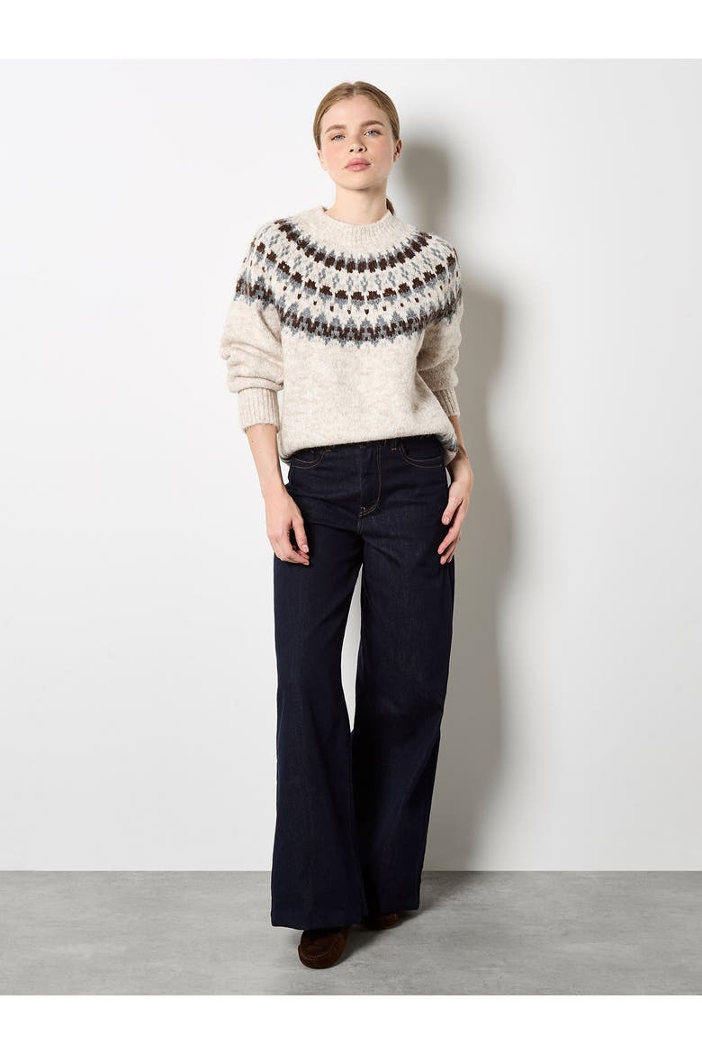 Fairisle Mock Neck Knit Jumper, Alternate, color, Stone