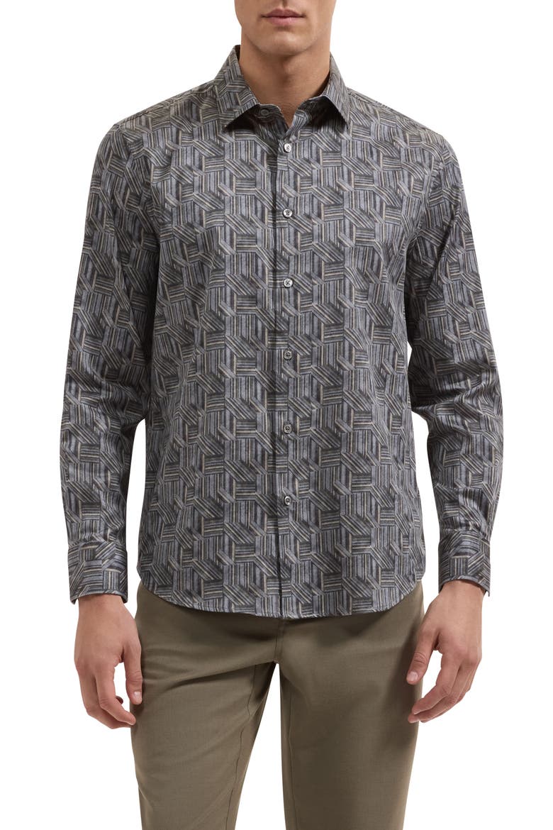 Julian Shaped Long Sleeve Button Up Shirt, Main, color, CEMENT