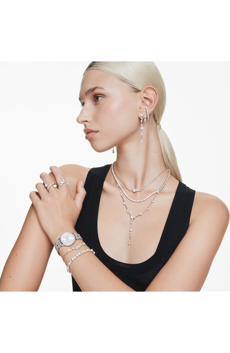 Swarovski Cubic Zirconia & Glass Pearl Matrix Ring, Alternate, color, White Gold