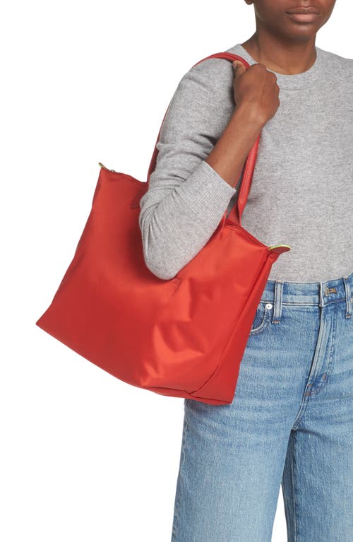 Longchamp Le Pliage Green Recycled Canvas Large Shoulder Tote In Red