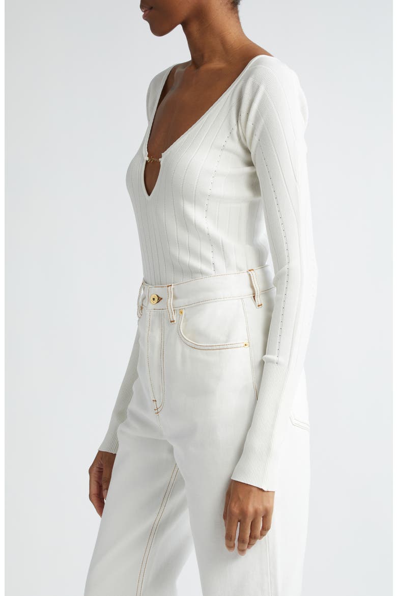 Le Haut Pralu Scallop Neck Rib Top, Alternate, color, OFF-WHITE