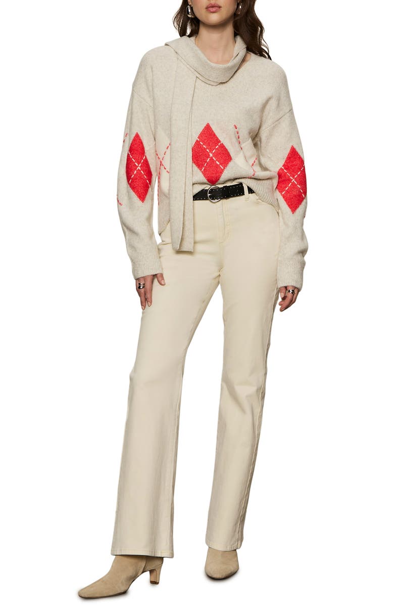 Sanctuary Argyle Scarf Sweater, Alternate, color, Beige/ Tulip Multi