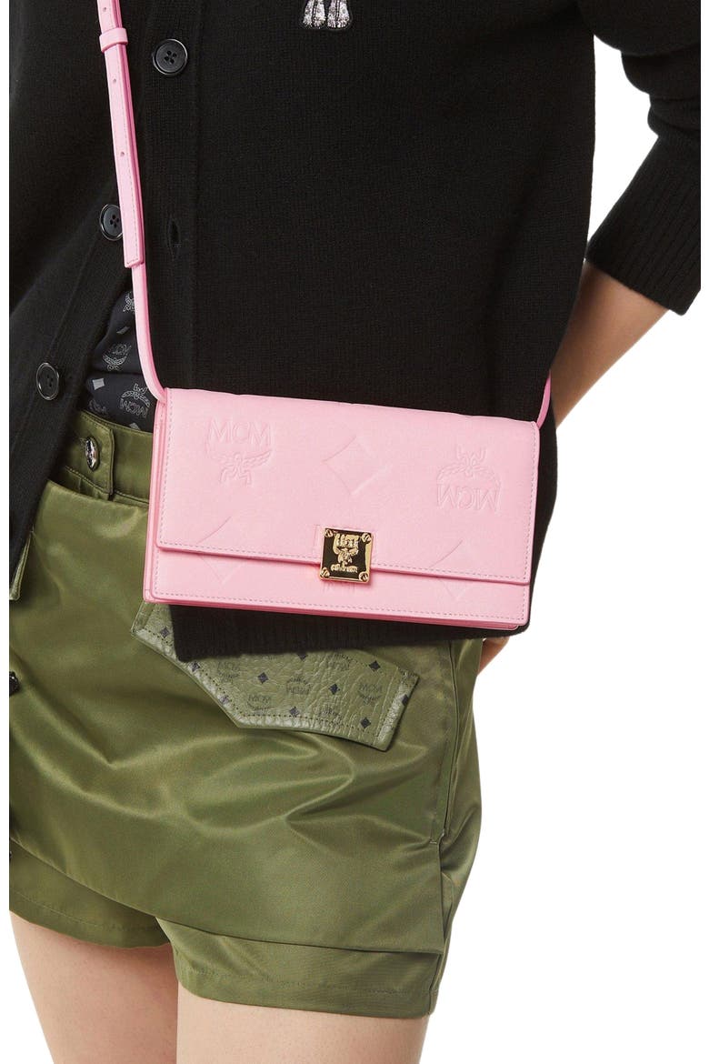 Large Aren Chain Wallet in Embossed Monogram Leather, Alternate, color, Lotus Pink