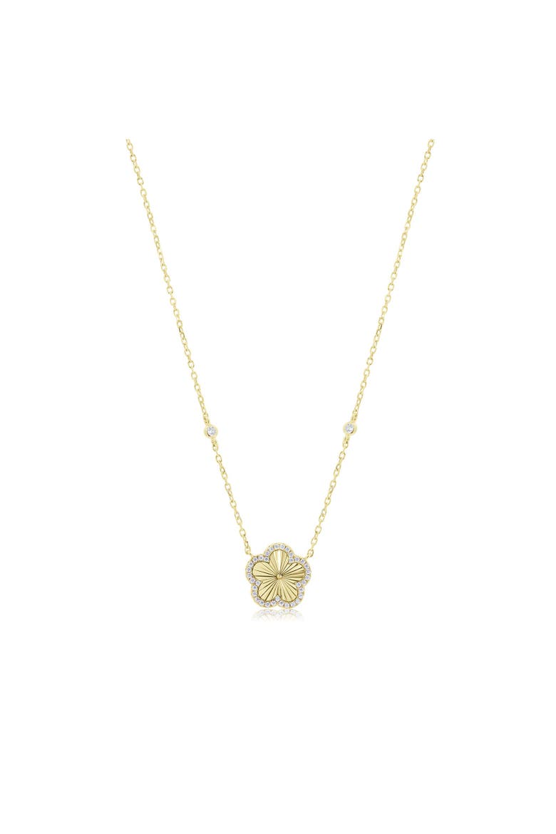 CZ Halo Fluted Single Flower Necklace, Main, color, Gold Plated Sterling Silver