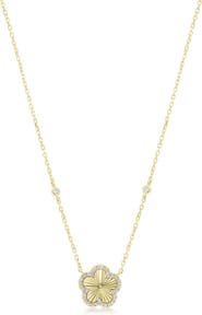 The Lovery Fine Jewelry CZ Halo Fluted Single Flower Necklace