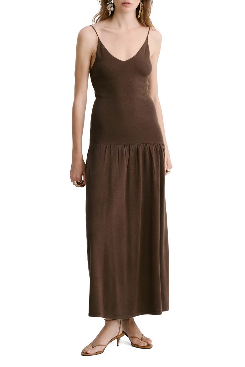 Gathered Sleeveless Midi Dress, Main, color, CHOCOLATE