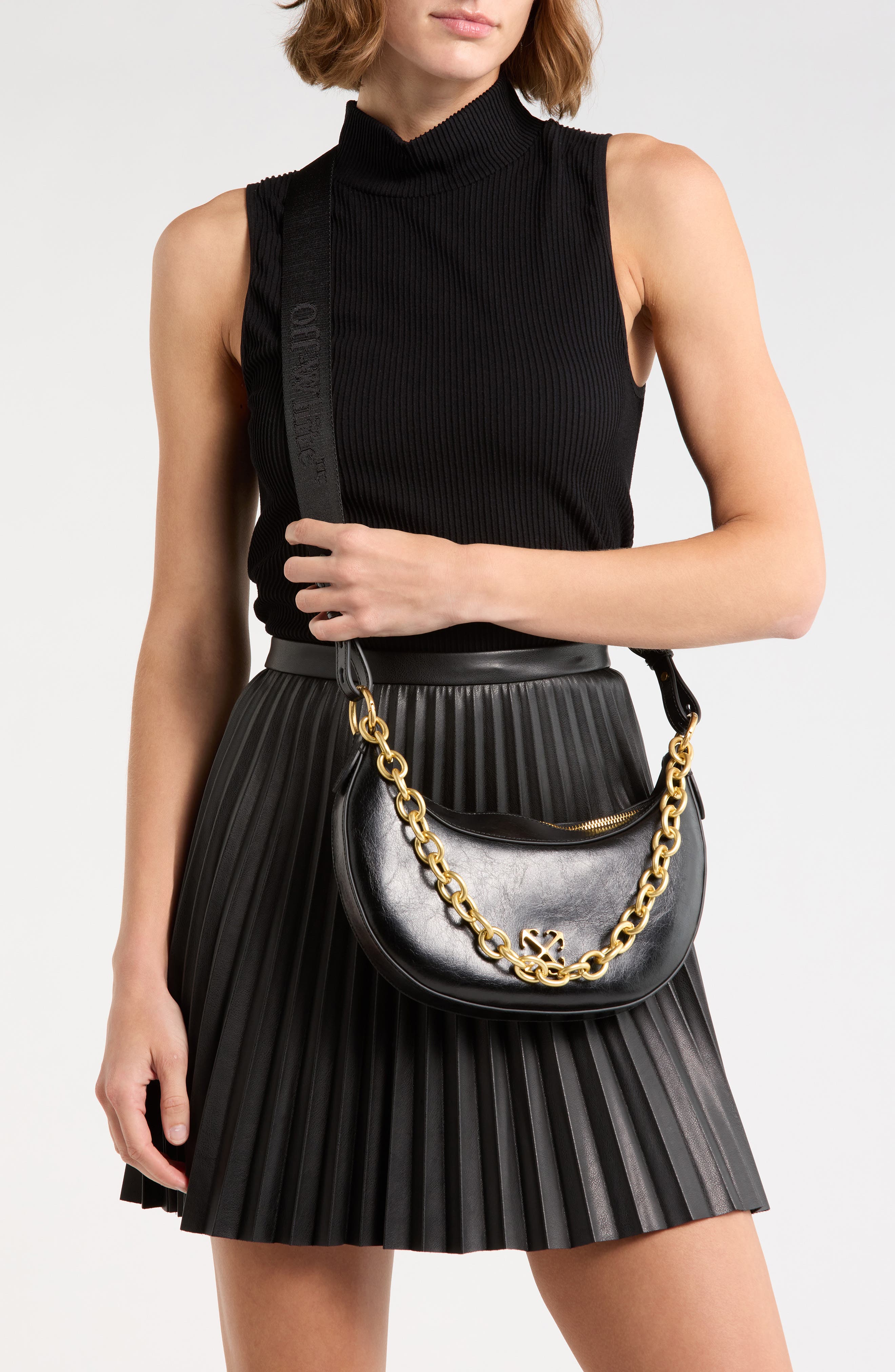 Off-White Hemisphere Leather Hobo Bag, Alternate, color, 