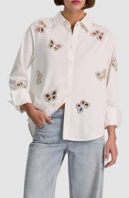 Alice + Olivia Rhinestone Butterfly Cutout Detail Button-Up Shirt