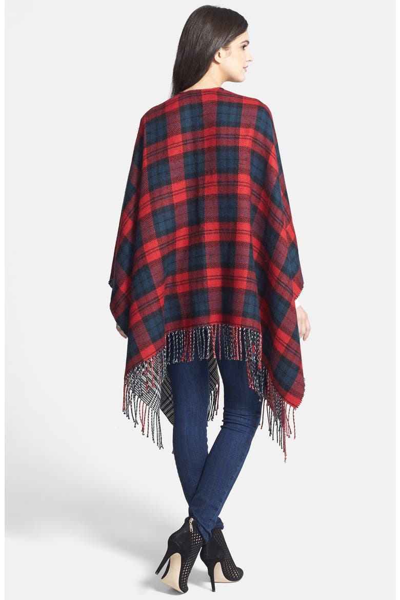 'Double Plaid' Reversible Ruana, Alternate, color, BLACK/ RED
