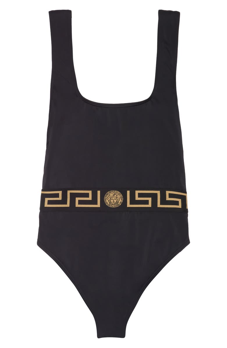 Versace La Greca Waistband One-Piece Swimsuit, Alternate, color, 