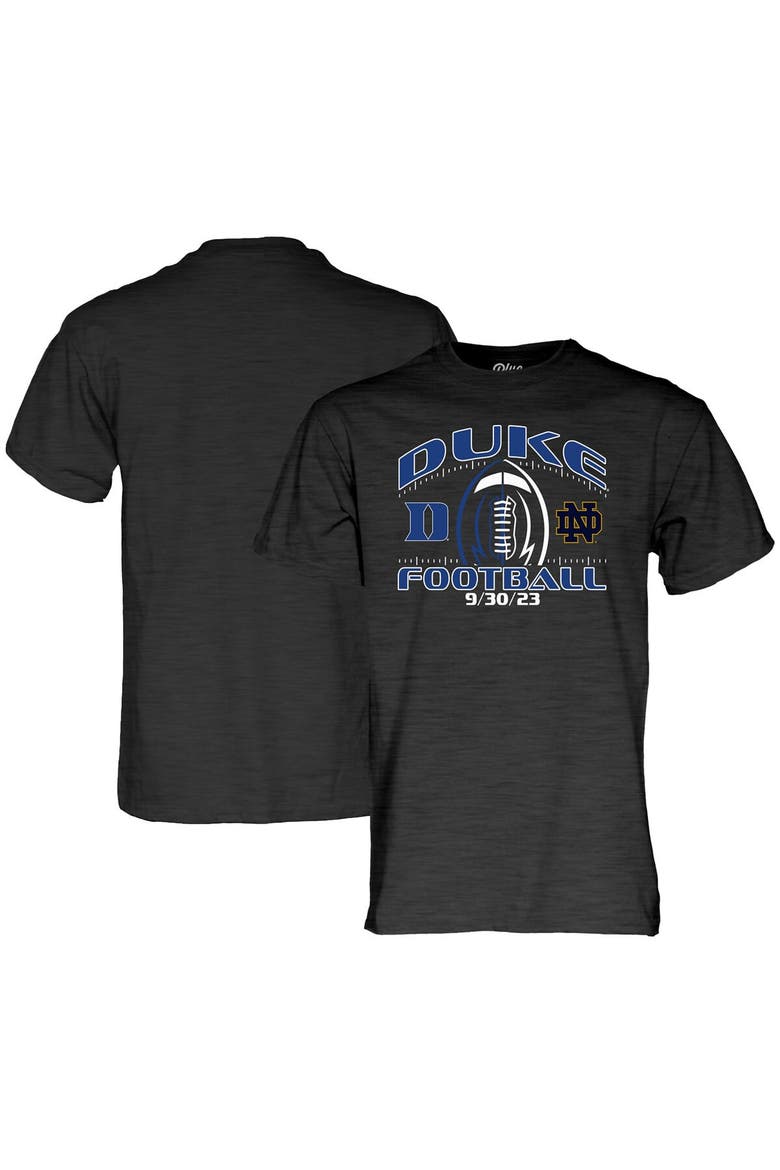 Unisex Blue 84 Heather Charcoal Duke Blue Devils vs. Notre Dame Fighting Irish 2023 Football Matchup T-Shirt, Alternate, color, Heather Charcoal