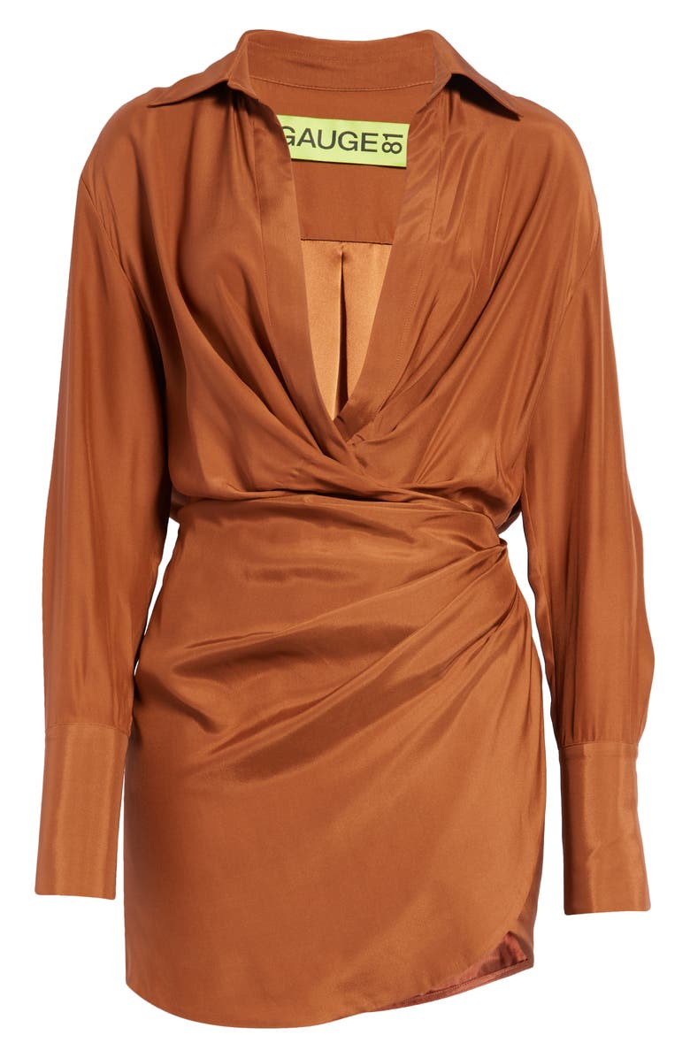 GAUGE81 Naha Long Sleeve Silk Dress, Alternate, color, Chestnut