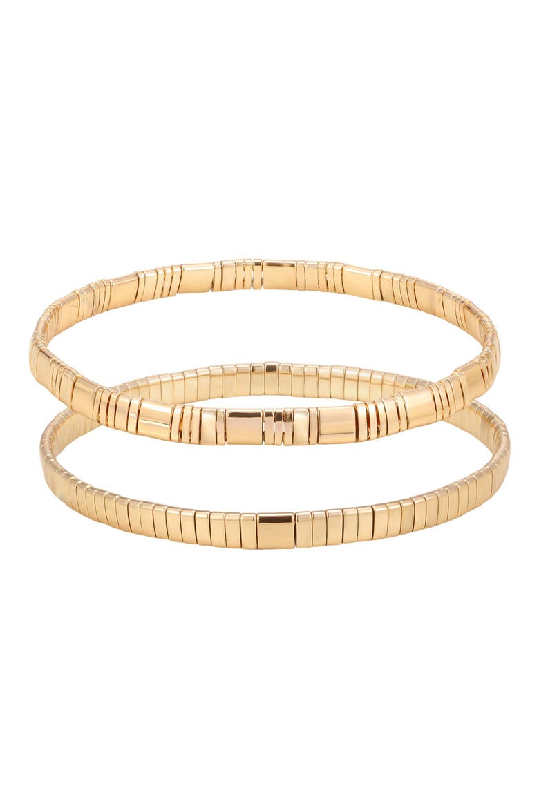 Hematite Tila Bead Stretch 2-Bracelet Set, Main, color, GOLD