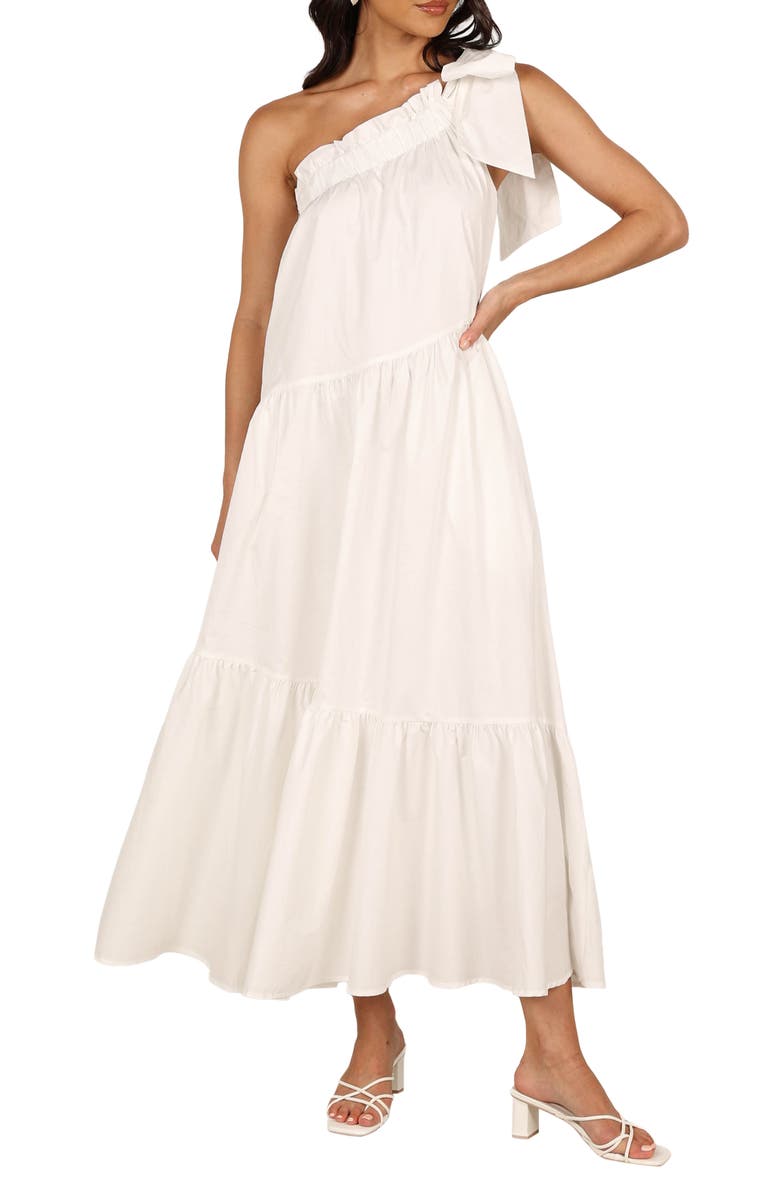 Petal & Pup Ava One-Shoulder Cotton Maxi Dress, Main, color, White