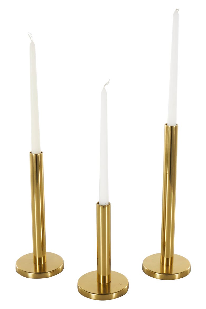 Set of 3 Taper Candleholders, Alternate, color, GOLD
