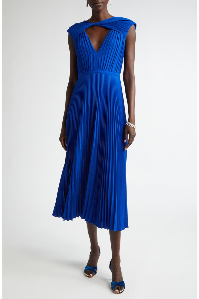 Pleated Sleeveless Crepe Dress, Main, color, SAPPHIRE