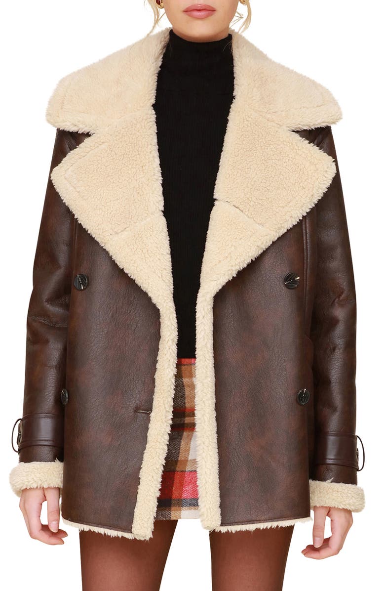 Avec Les Filles Faux Shearling Coat, Alternate, color, Brown