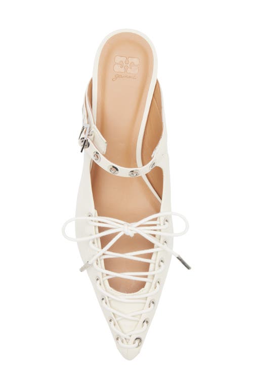Ganni Eyelets Lace-up Mule In Egret