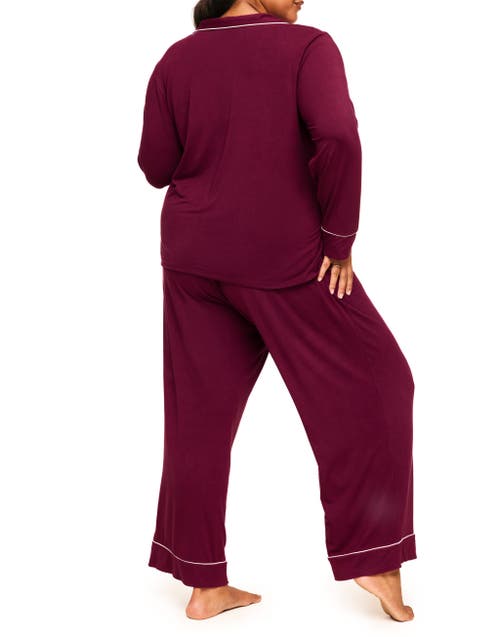 Adore Me Matilde Long Sleeve & Pants Pajama Set In Dark Purple