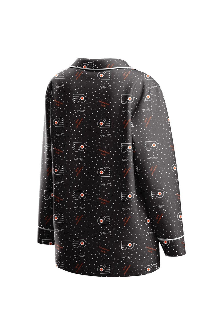 Women's WEAR by Erin Andrews Black Philadelphia Flyers Long Sleeve Button-Up Shirt & Pants Sleep Set, Alternate, color, Black