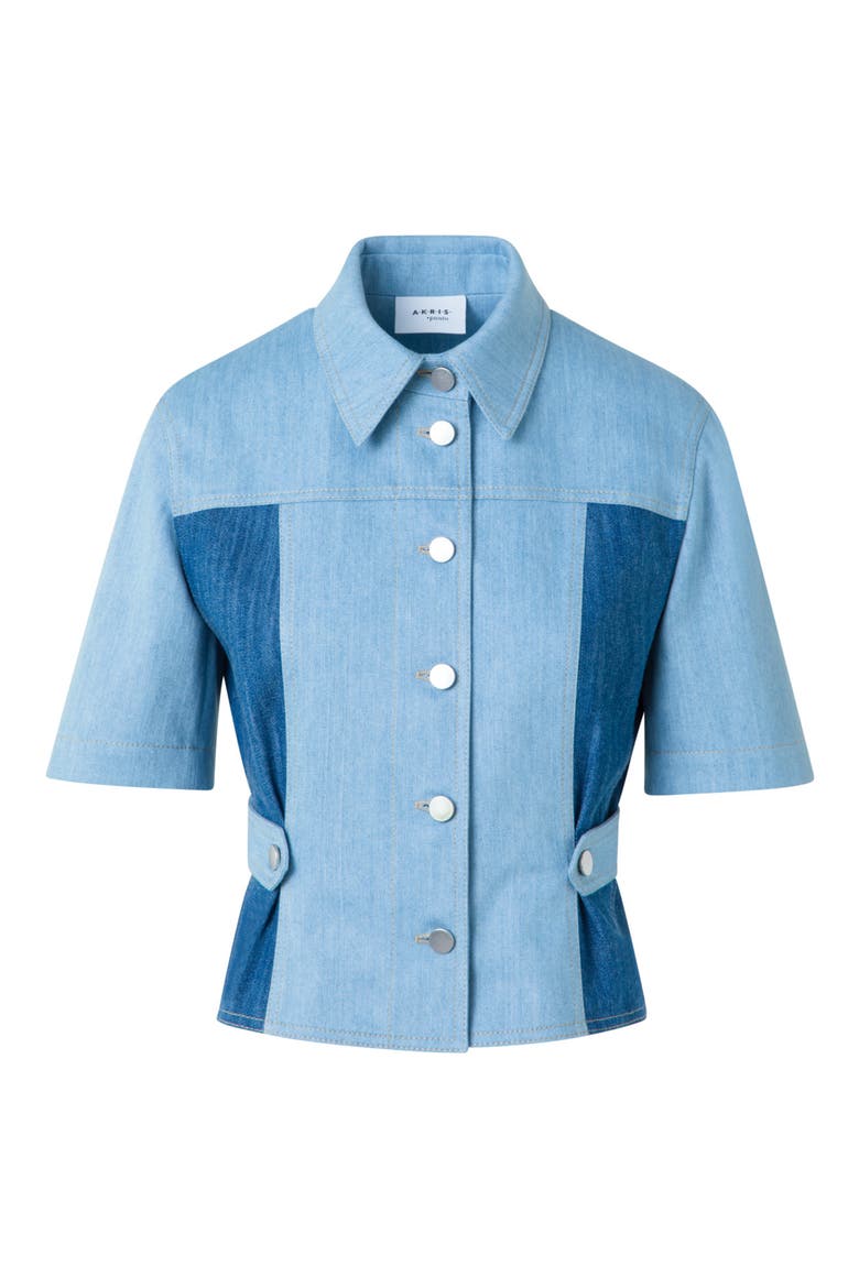 Mixed Wash Denim Button-Up Shirt, Alternate, color, SKY DENIM-MEDIUM DENIM