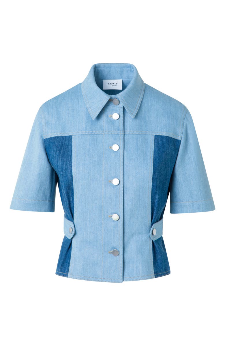Akris punto Mixed Wash Denim Button-Up Shirt, Alternate, color, Sky Denim-Medium Denim