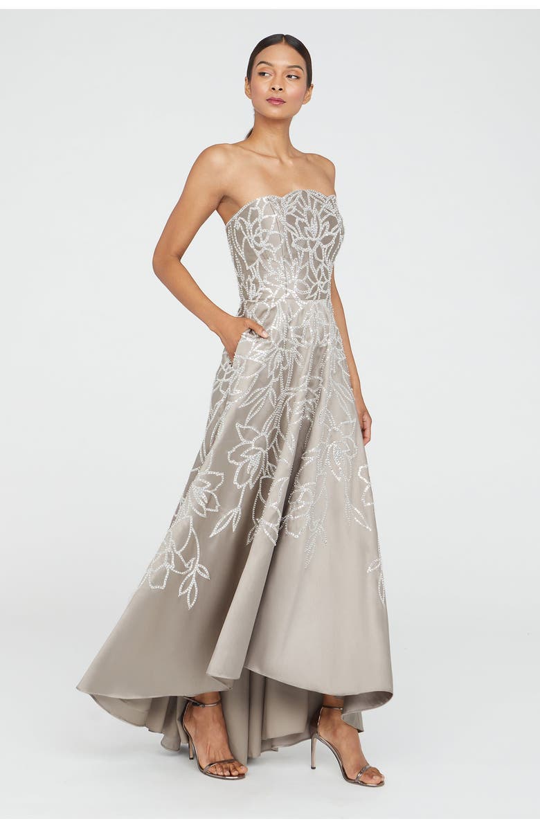Theia Pamela Embroidered Gown, Alternate, color, Smoke