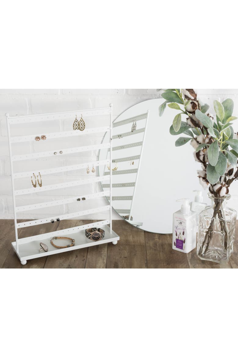 Metal Earring Stand with Tray, Alternate, color, White