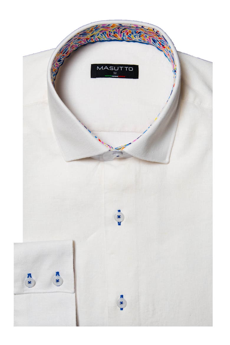 Cosimo Linen Button-Up Long Sleeve Shirt, Main, color, White