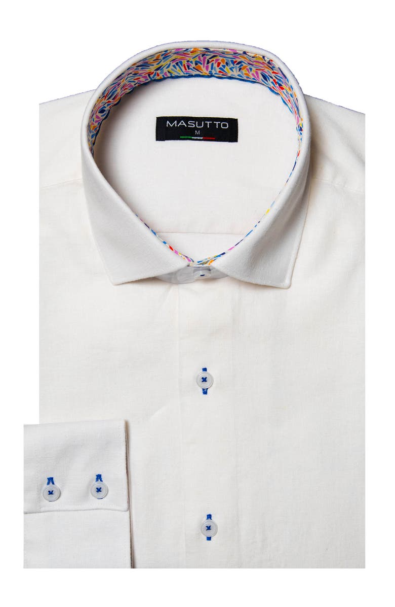 MASUTTO Cosimo Linen Button-Up Long Sleeve Shirt, Main, color, White
