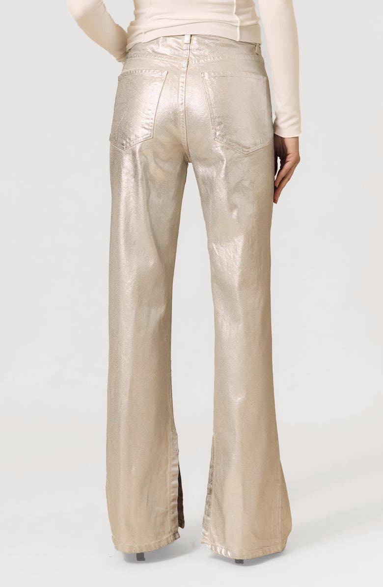 LE JEAN '90s Metallic Split Hem High Waist Straight Leg Jeans, Alternate, color, Silver