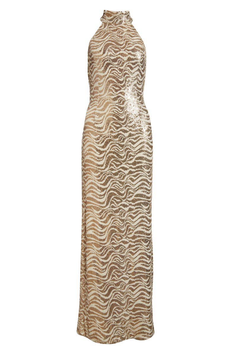 Ramy Brook Liliane Metallic Swirl Halter Gown, Alternate, color, 