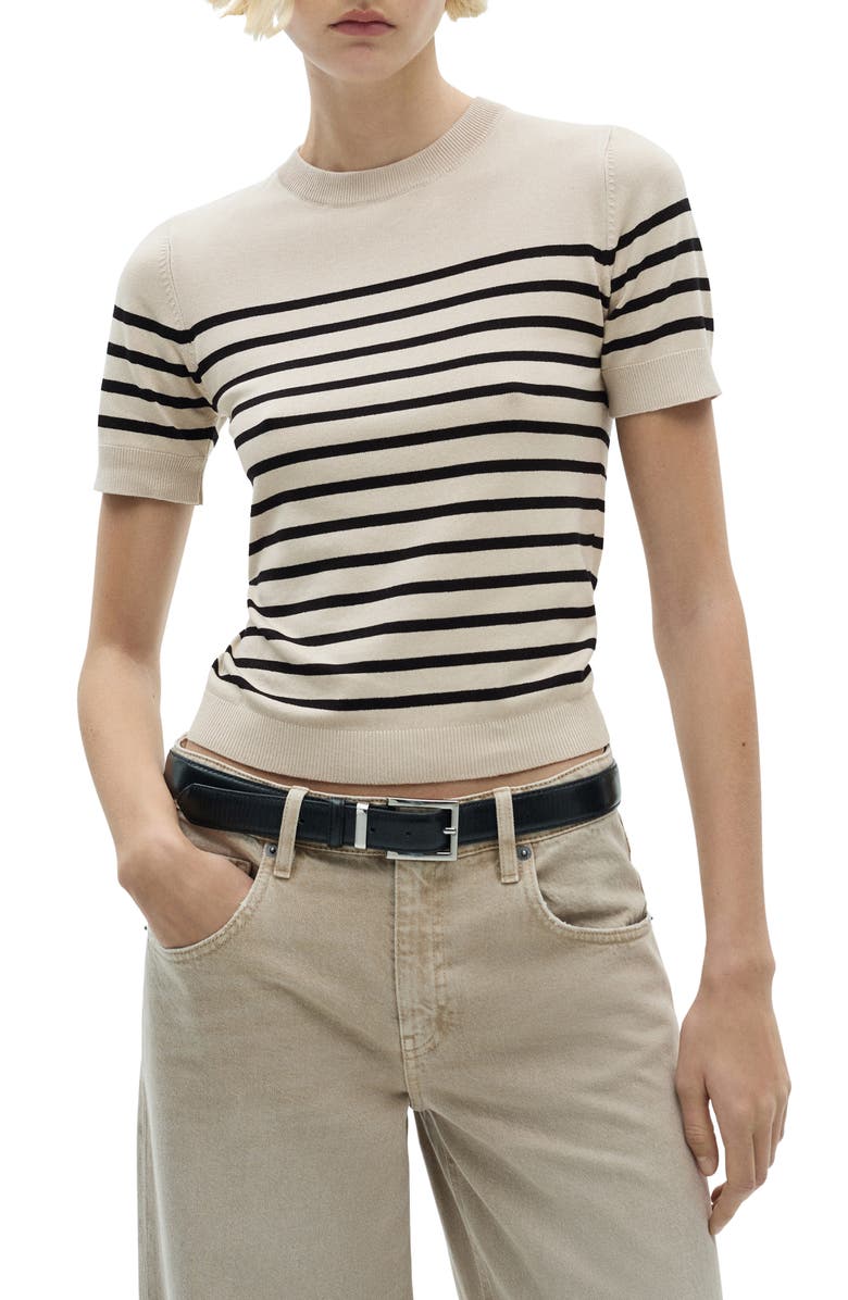 MANGO Short Sleeve Sweater, Main, color, Medium Brown